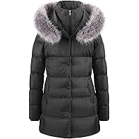 CREATMO US Women's Winter Snow Jacket Long Puffer Coat With Removable Faux Fur Trim