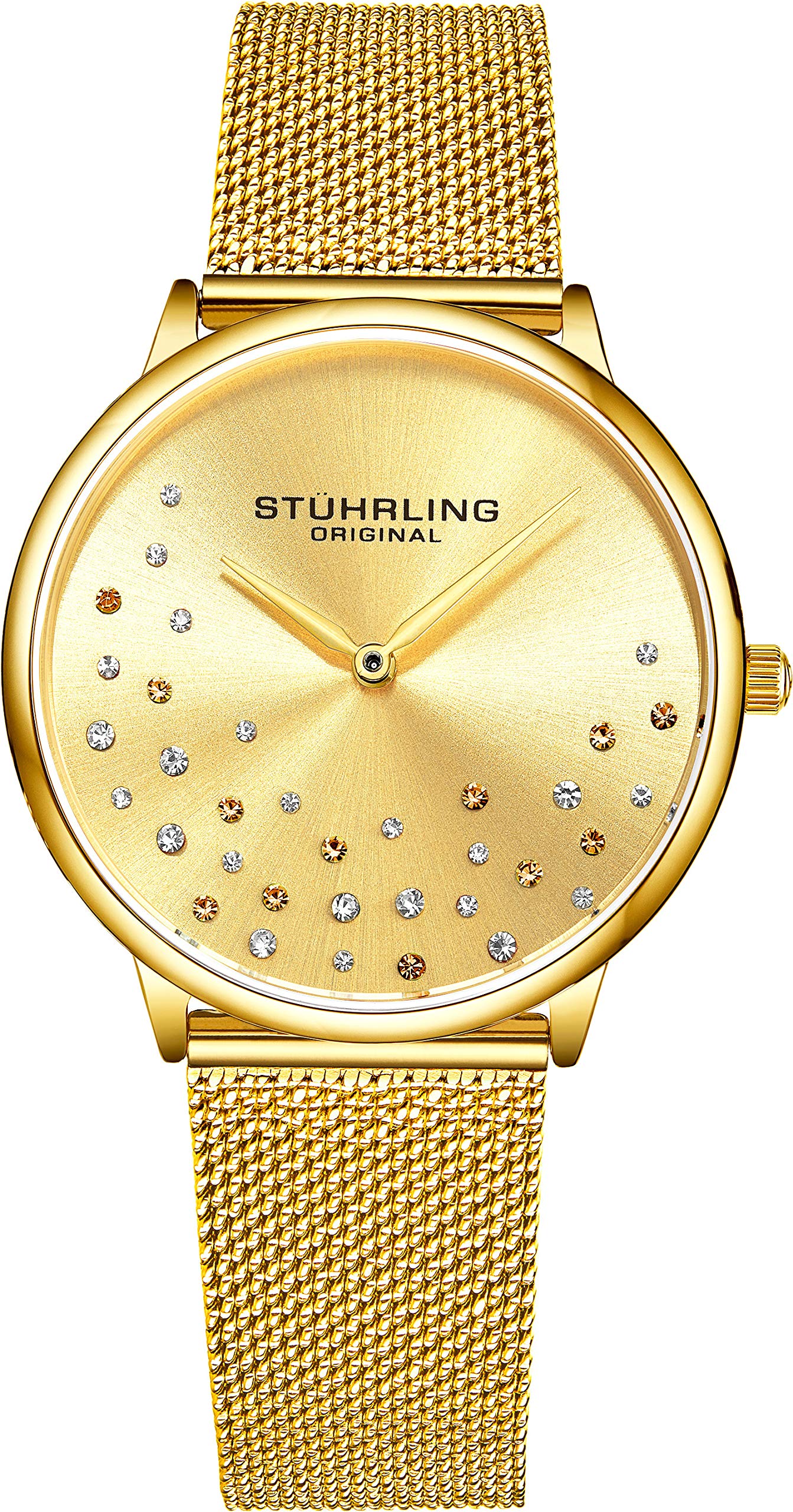 Stuhrling Original Womens Watch Krystal Analog Watch Dial, Stainless Steel Mesh Bracelet 3928 Watches for Women Collection (Gold)