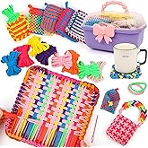 Weaving Loom Kit for Kids Ages 8-12, DIY Arts and Crafts Loom Knitting Projects Set, Ideas Birthday Gifts for Girls Toys, Crochet Kit for Beginners Potholder Tools Creative Supplies With Elastic Cord