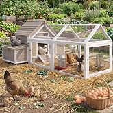 Ketive 83" L Large Chicken Coop with Run for 4-6 Chickens | Expandable Backyard Hen House with 4 Reinforced Nesting Boxes, Dual Ramp Doors, Slide-Out Tray and Curved Roof