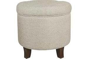 Homepop Home Decor | Upholstered Round Velvet Tufted Foot Rest Ottoman | Ottoman with Storage for Living Room & Bedroom | Decorative Home Furniture, Twine Small