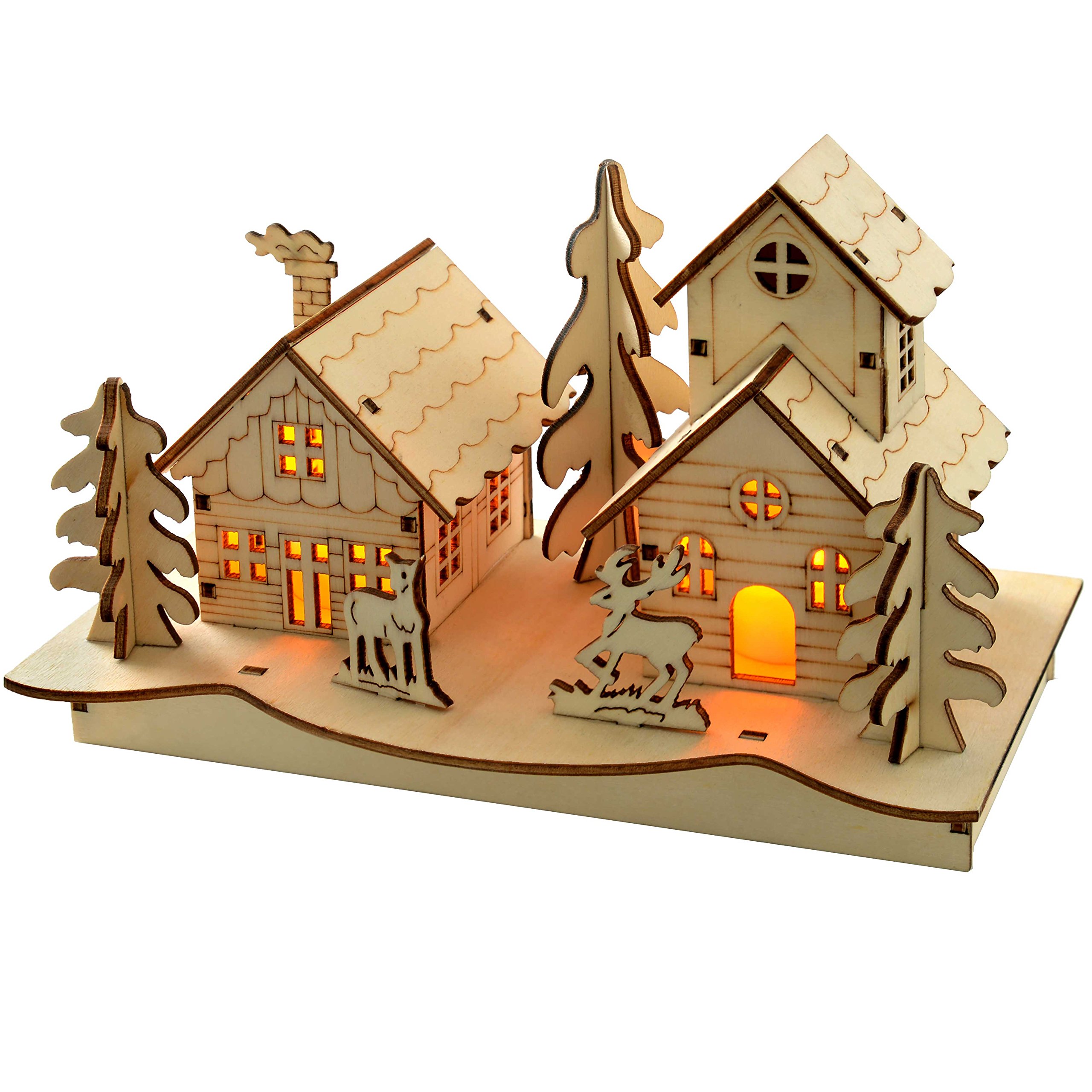 WeRChristmas Pre-Lit Church Scene Christmas Decoration, Wood, 20 cm, Warm White - Multi-Colour