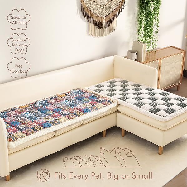 NESTLYMOLY COUCH COVER FOR SOFA, SECTIONAL COUCH COVER FOR DOGS, SOFA COVER WASHABLE, CUSHION COVER BLANKET PAD BED MAT FOR PETS, BOHO FURNITURE PROTECTOR, GREEN, 27.6X82.7IN