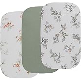 Onacosht Muslin Bassinet Sheets 3 Pack, 100% Cotton Baby Sheet 35" X 20" Compatiable with AMKE 3 in 1 Bassinets, MiClassic, Uiuwoo, Foalom, YADAQE, Milliard and TCBunny Bassinet, Green and Botanical