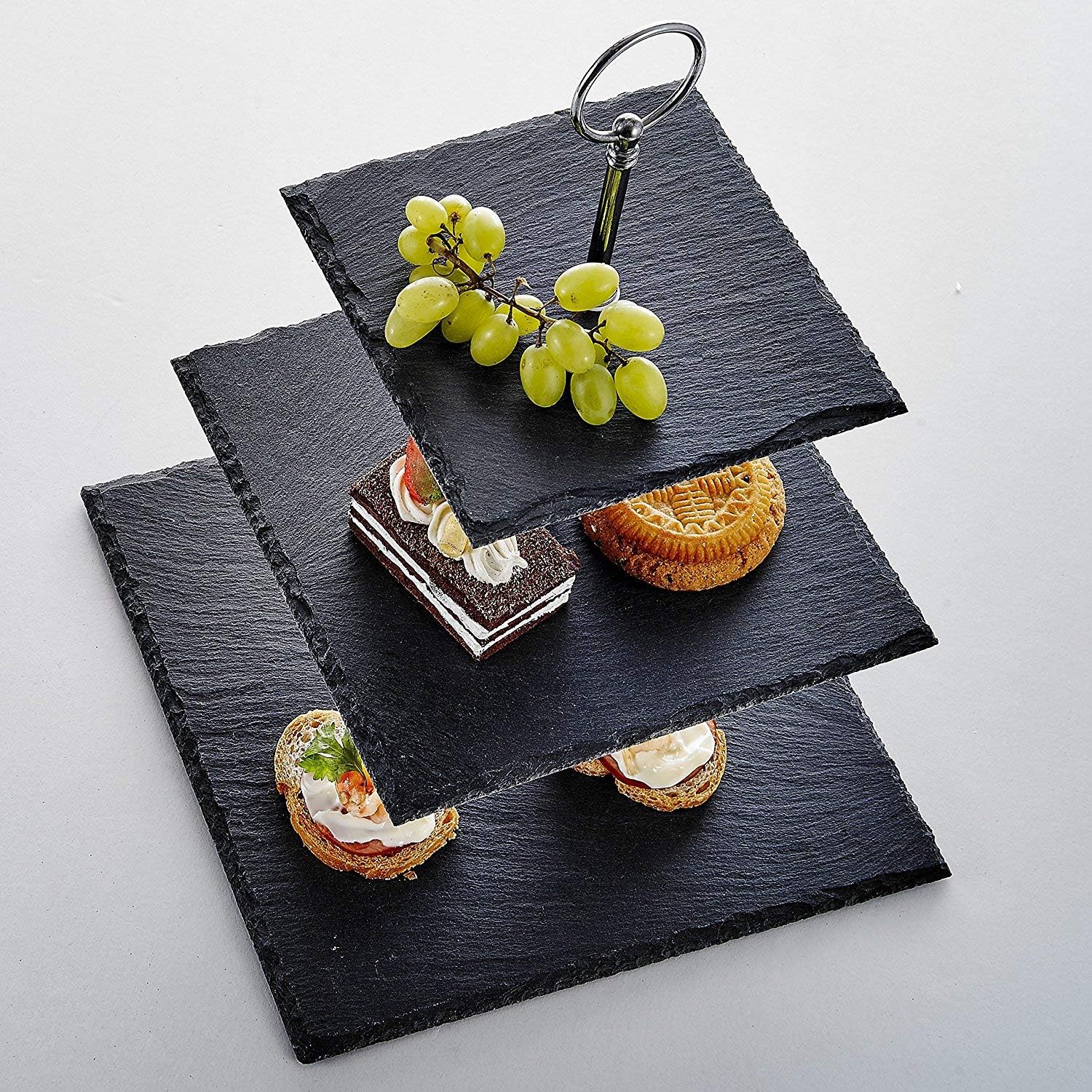 Nitaar 3 Tier square Natural Slate Cake Stand Afternoon Tea Wedding Plates Party Tableware