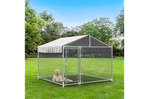 Amopatio Large Outdoor Dog Kennel, Anti-Rust Big Dog Kennel Outside with Waterproof Cover and Secure Lock, Dog Fence Outdoor for Yard(6.6' x 6.6' x 5.2')