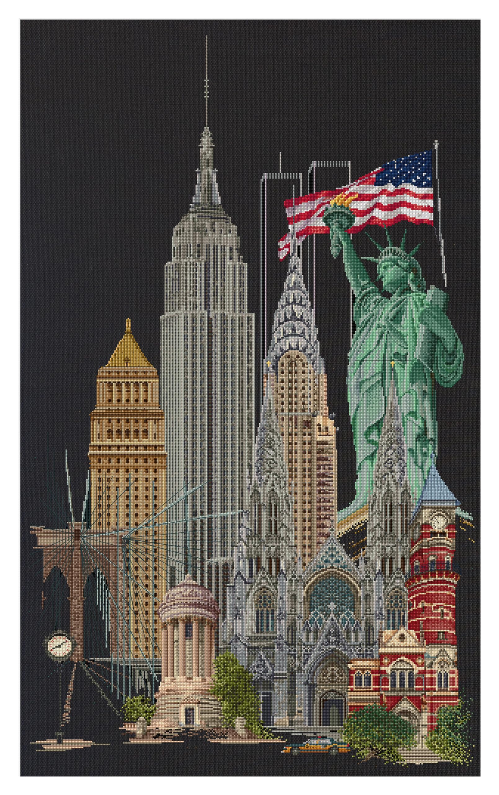 Thea Gouverneur New York on Black Aida Counted Cross Stitch Kit, Multi-Colour