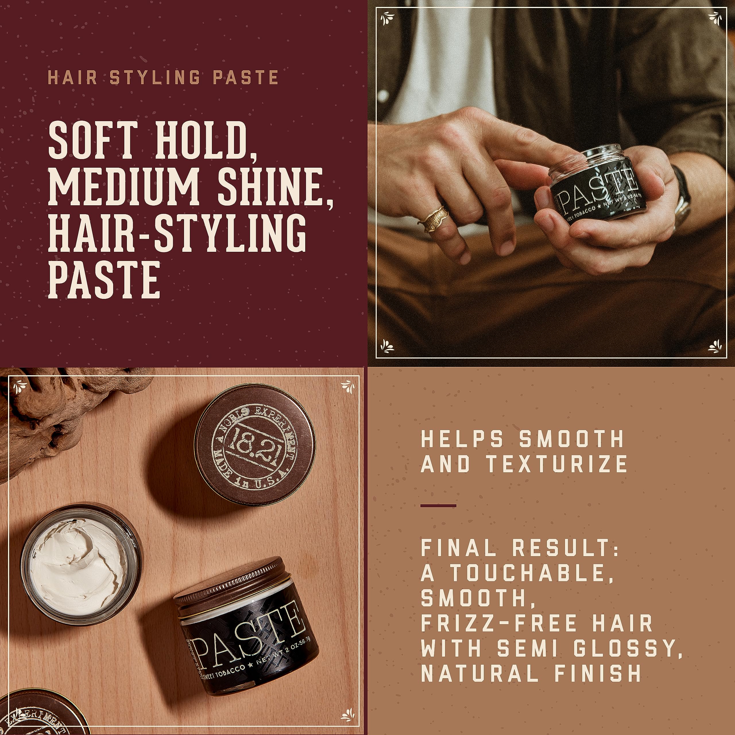 18.21 Man Made Hair Styling Products Pomade, Wax, Clay & Paste, 2 oz