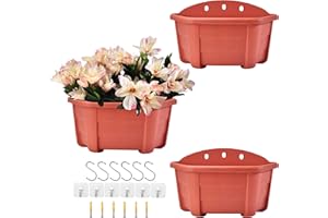 ORIMERC 9.8 inch 3 Pack Brick Red Wall Hanging Planters for Indoor Outdoor Plants Hanging Plant Holder with Drainage Hole Fence Balcony Planters Railing Hanging Pot Plant Wall Mount Decor with Hooks