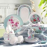 Fine Bone China Dinnerware Set,Porcelain&amp;Ceramic Dinnerware Sets,Bone Stoneware &amp; Ceramic Cookware Tableware Set Includes Dinner Plates|Spoons|Pasta Bowls|Soup Pot|Chopsticks (26 PCS)