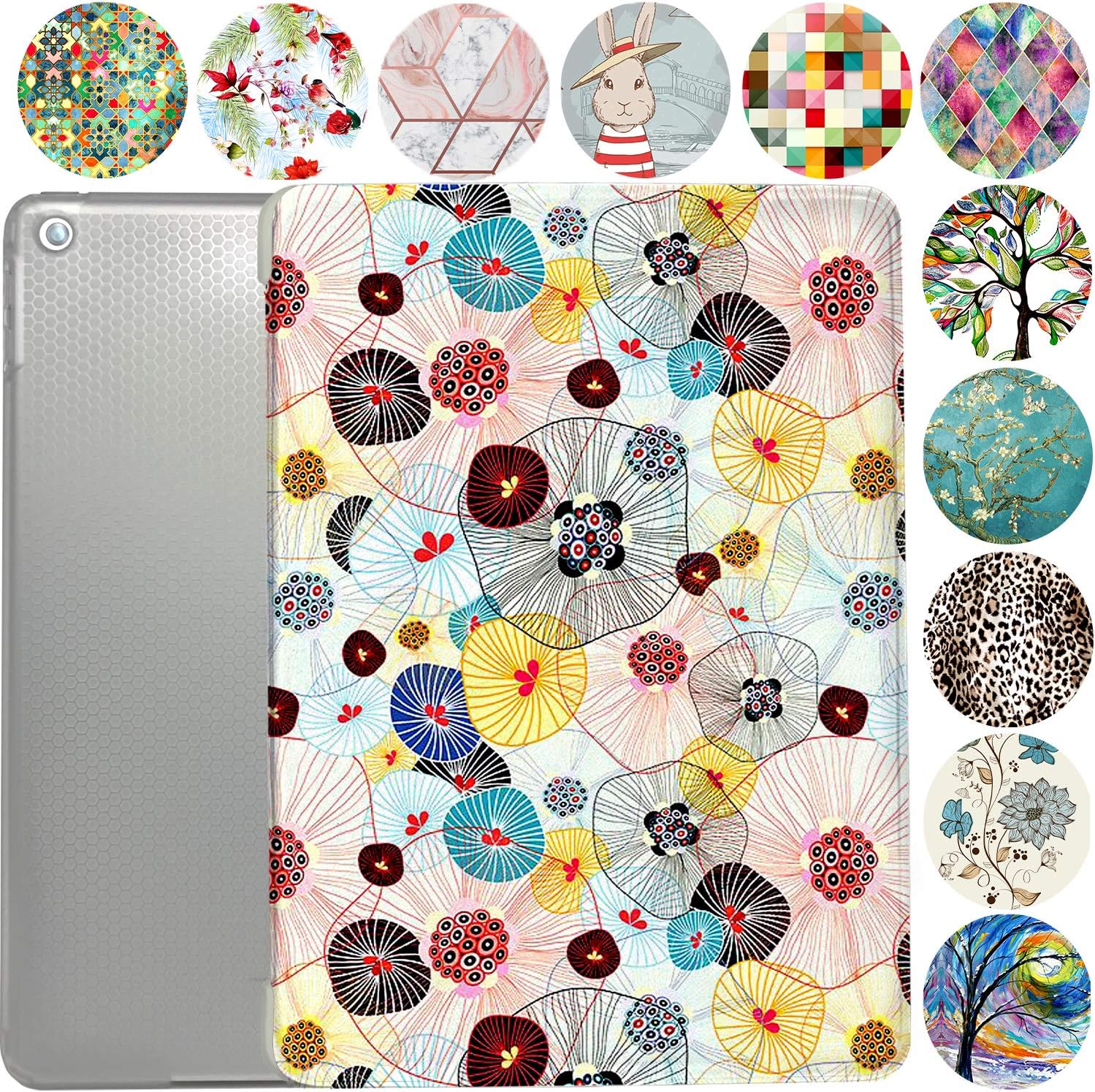 iPad 10.2 Case 2020 iPad 8th / 2019 iPad 7th Generation Slim Smart Protective Cover with Soft TPU Clear Back & Viewing/Typing Stand for iPad 10.2" iPad 8 / iPad 7 Gen Auto Sleep/Wake - Yarn Flowers