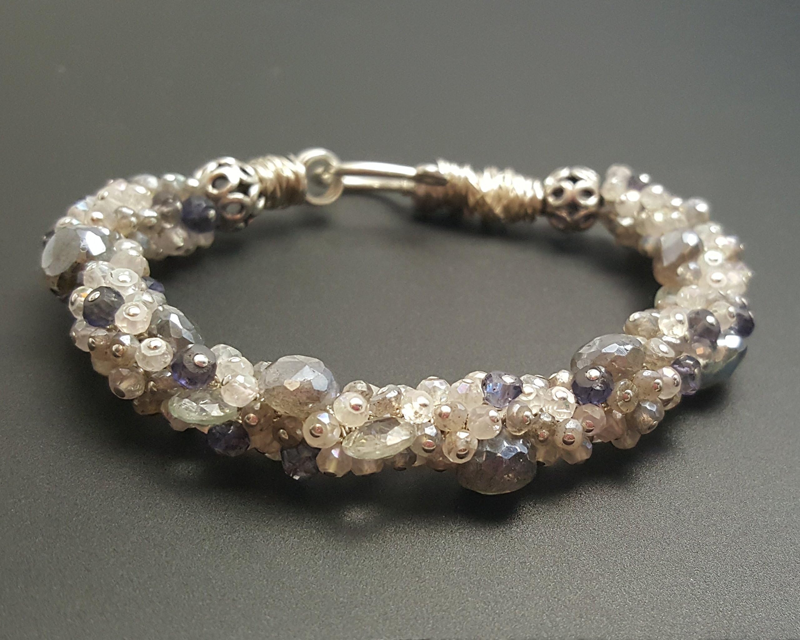 Labradorite, Moonstone, Iolite and Aquamarine Cluster Fine Gemstone Bracelet