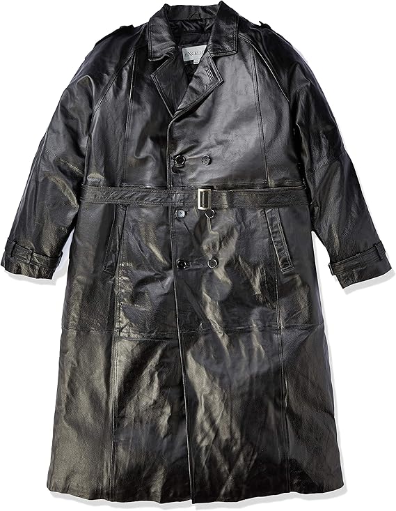 Excelled Men's Big and Tall Leather Trench Coat, Black, 2XLarge