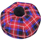 Tam o Shanter - Traditional Scottish Hat for Men, Authentic Bonnet Acrylic Wool Women Cap with Pom-Pom, One Size Fits for All