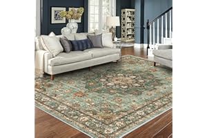 TOPRUUG Washable Oriental Area Rug - 8x10 Rugs for Living Room Soft Carpet for Bedroom Waterproof Floral Distressed Indoor Stain Resistant Non-Shedding Floor Carpets (Green, 8x10)
