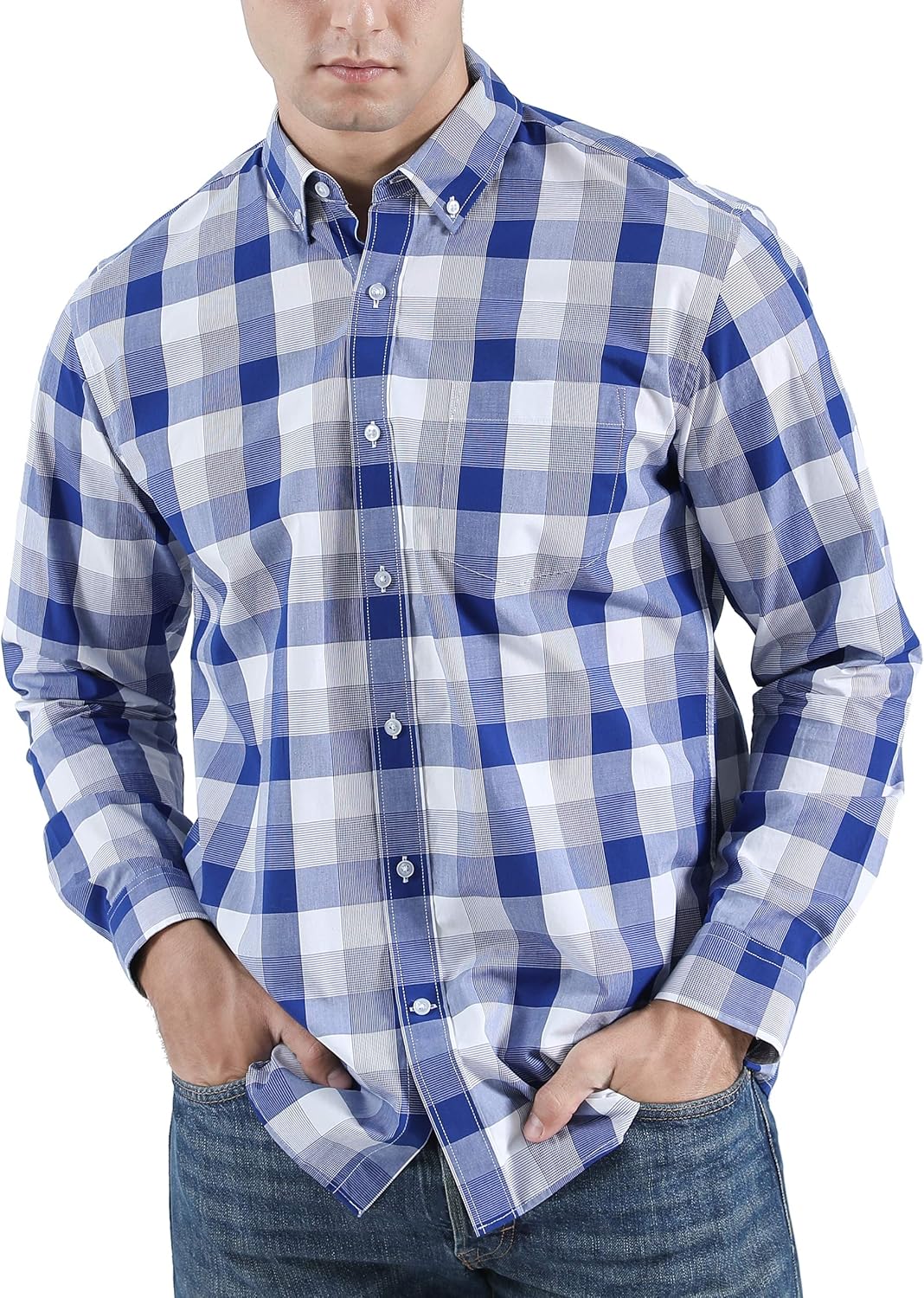 CHIPHELL Men's Regular-Fit Long-Sleeve Plaid Casual Button-Down Poplin Shirt at  Men’s Clothing store