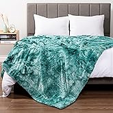 Pavilia Faux Fur Queen Bed Blanket - Tie-Dye Turquoise, Soft Fuzzy Warm Sherpa, Reversible Furry Shaggy Large Blanket, 90x90