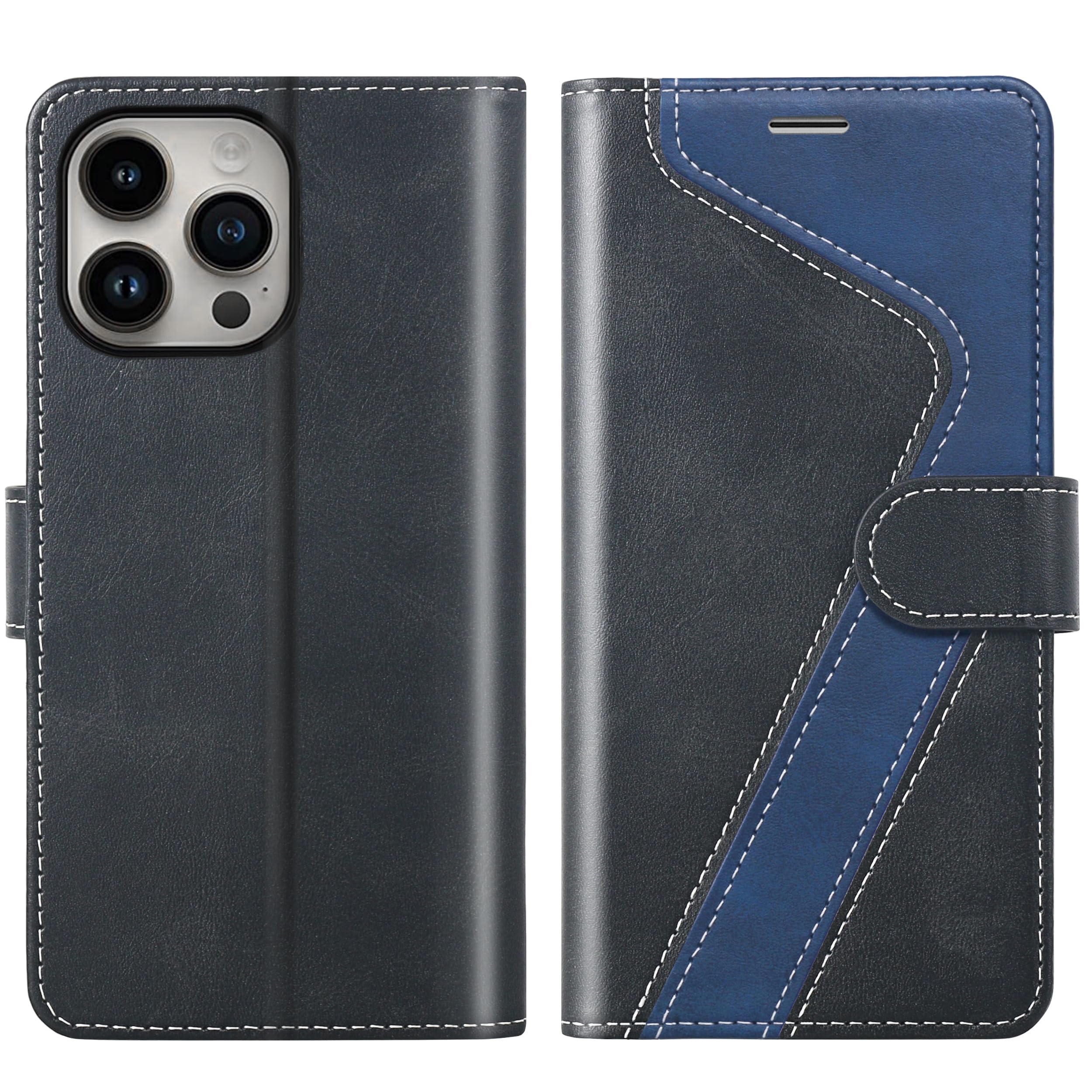 Photo 1 of CIVICASE for iPhone 16 Pro Max Wallet Case,PU Leather Flip Case RFID Blocking Credit Card Holder Folio Magnetic Stand TPU Shockproof Cover Compatible with iPhone 16 Pro Max, Black Blue