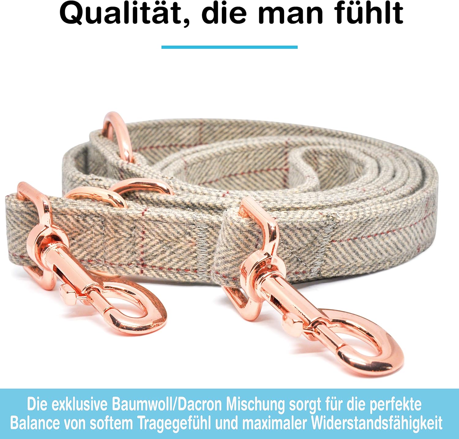 Freudentier Dog Collar + Dog Lead (2m) as Set, Beige, Rose Gold, 41-65cm - Image 5