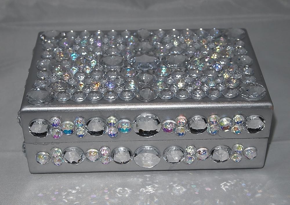 Silver Rhinestone Covered Jewelry/Trinket Box with Purple