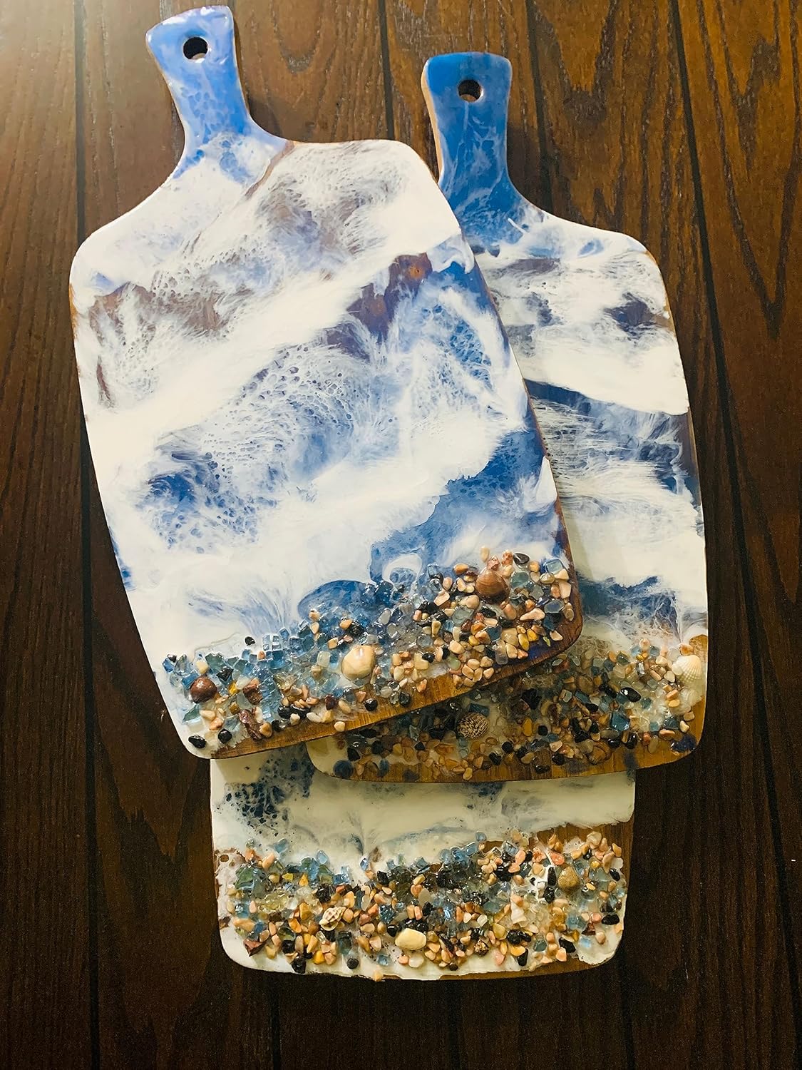 Mixed Media - Handmade Epoxy Resin Ocean waves Cutting Board,charcuterie boards, Cheese Serving Board, and Party Tray Coastal Decor (approx. 18in x 10in x 1in)