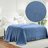 Superior Basketweave Cotton Blanket - Soft & Comfy Medium-Weight Cover for Bed, Bedding, Bedroom, Living Room Couch Throw, Lounging - Modern Boho Woven Design - Twin Size, Denim Blue