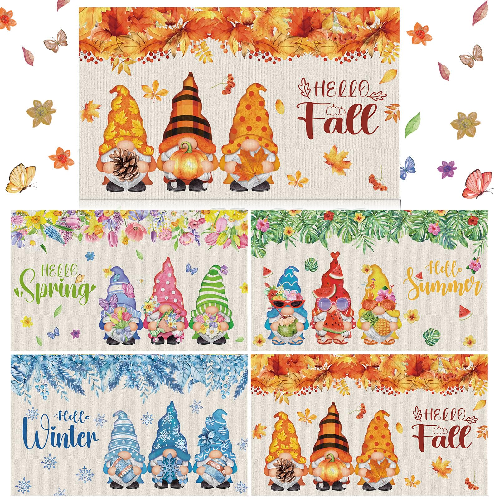 Photo 1 of Tinideya 4 Pcs Seasonal Door Mats Gnome 24 x 16 Inch Interchangeable Spring Summer Fall Winter Welcome Doormats Non Slip Washable Indoor Outdoor Rug for Entry Decor