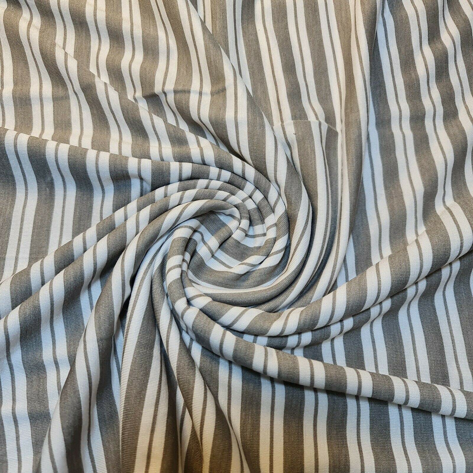 Soft Printed Cotton Jersey Stretch Knit Fabric – Ideal for T-Shirts, Babywear, Dressmaking & Crafts | 58" (150cm) Wide | Sold Per Meter (Pre-Cut) (Grey White Stripe) — image 1