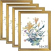 BESCRCL 16x20 Picture Frame Gold, Frames for Wall Display, Rustic Vintage Photo Frame with Shatterproof Crystal Acrylic, 4 Pack