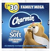 Charmin Ultra Soft Cushiony Touch Toilet Paper, 6 Family Mega Rolls = 30 Regular Rolls (Prime Pantry)