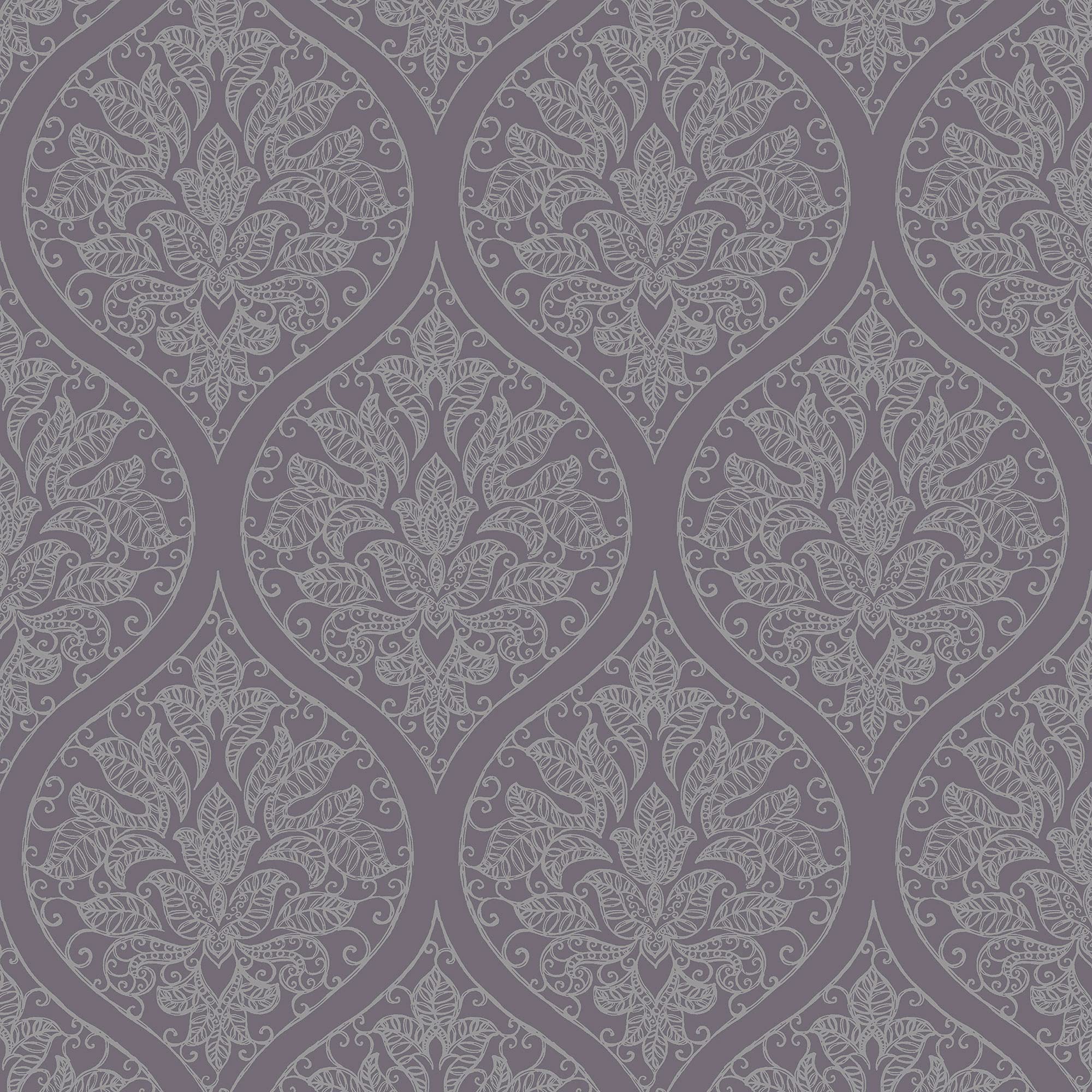 Galerie 7008 Emporium Ogee Wallpaper, Purple/Silver, 10m x 53cm