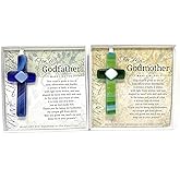 The Grandparent Gift Co. Handmade Glass Cross Set, 5.5x5.5 inches, Religious Occasion Gift for Godparents