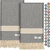 EPHESUS TOWELS Hand Towels - Set of 2 | 18" x 30" - Decorative Turkish Hand Towel for Bathroom, Kitchen, Guest, Face, Hair, Tea, Dishcloth (Diamond, Anthracite)