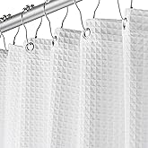 Creative Scents White Fabric Shower Curtain 72x72 - Waffle Weave Bathroom Curtain, Water Repellent Hotel Spa Quality, Heavy Duty 230 GSM Cotton Feel, Machine Washable Bath Curtains with Grommets