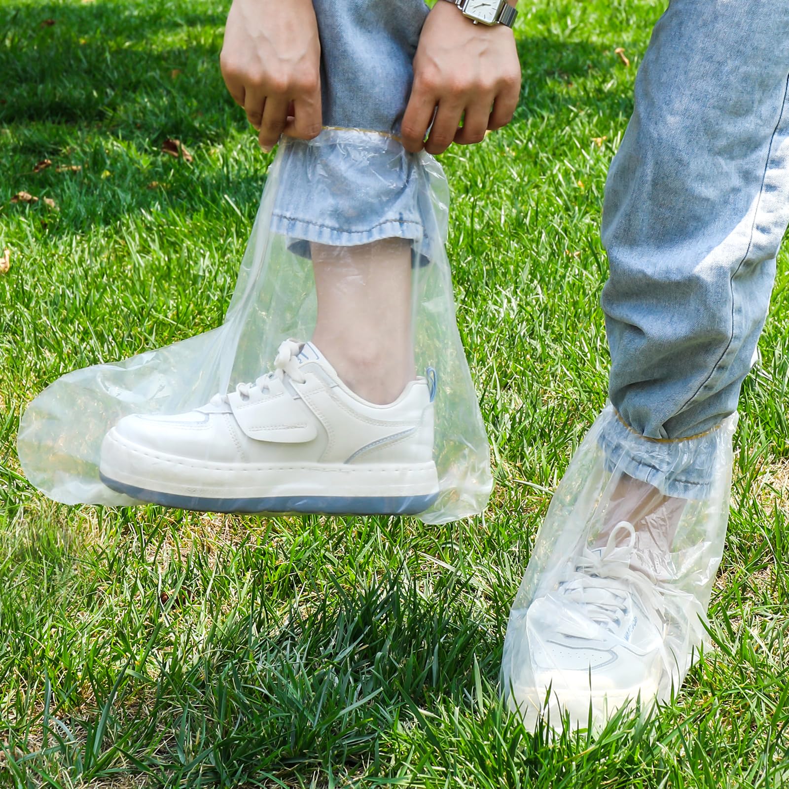 Photo 1 of 10 Pairs Children's Boot Covers, 30 * 28 cm, Disposable Non-Slip Shoe Covers, Thickened Waterproof Plastic Boot and Shoe Cover for Children (Transparent)