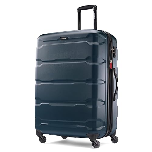 Samsonite Omni PC Hardside Expandable Luggage with Spinner Wheels, Teal, Checked-Large 28-Inch