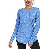 DUVOWE Women Long Sleeve Workout Shirts, Sport Tops Crewneck Lightweight Quick Dry Hiking Athletic T-Shirts