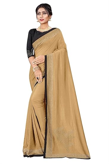 Shiv Textiles Womens Silk Blend Saree With Blouse (kc-64-chiku_Chikoo)