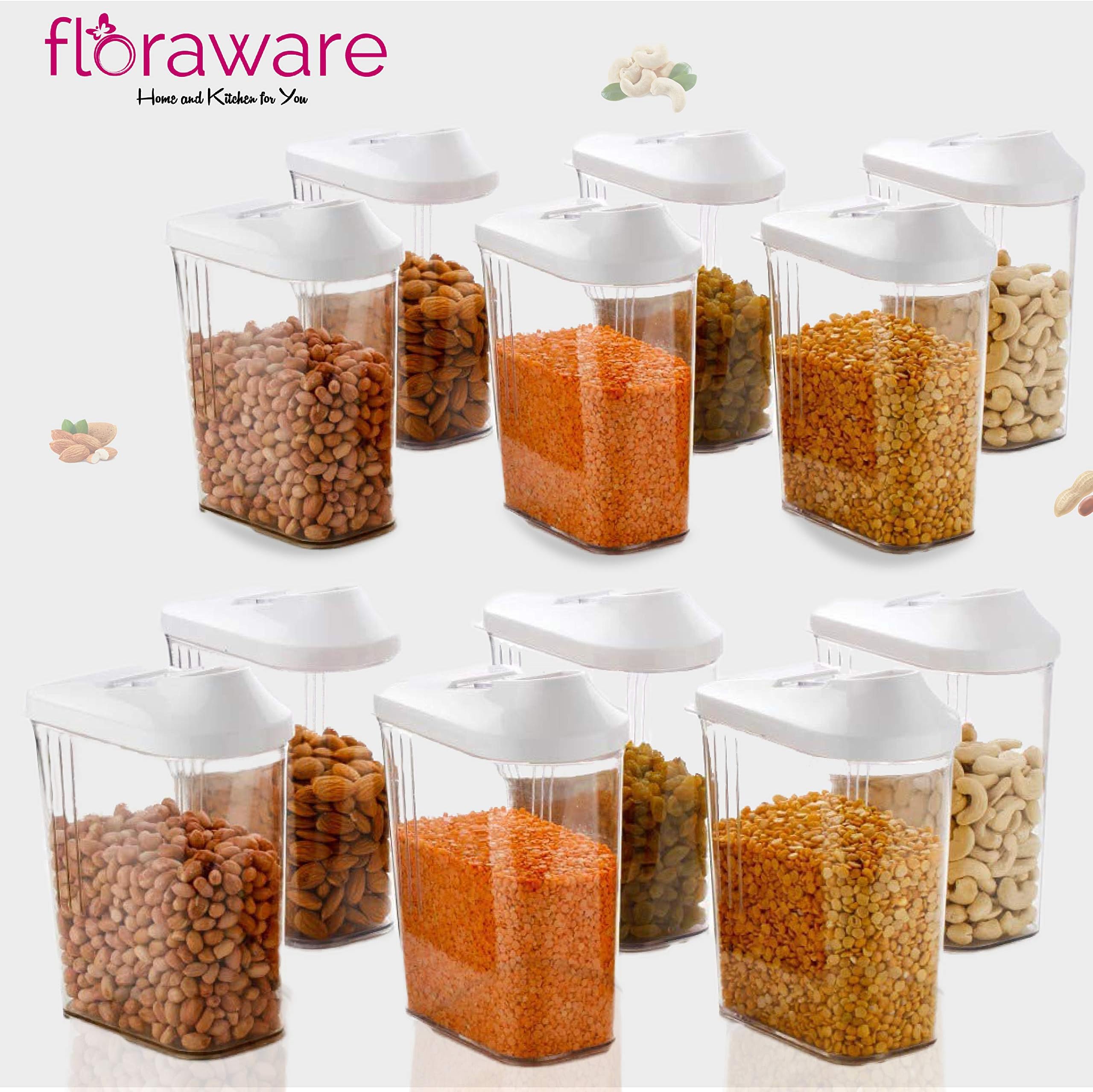 Floraware Plastic Jar, 1100ml, Set of 12, White