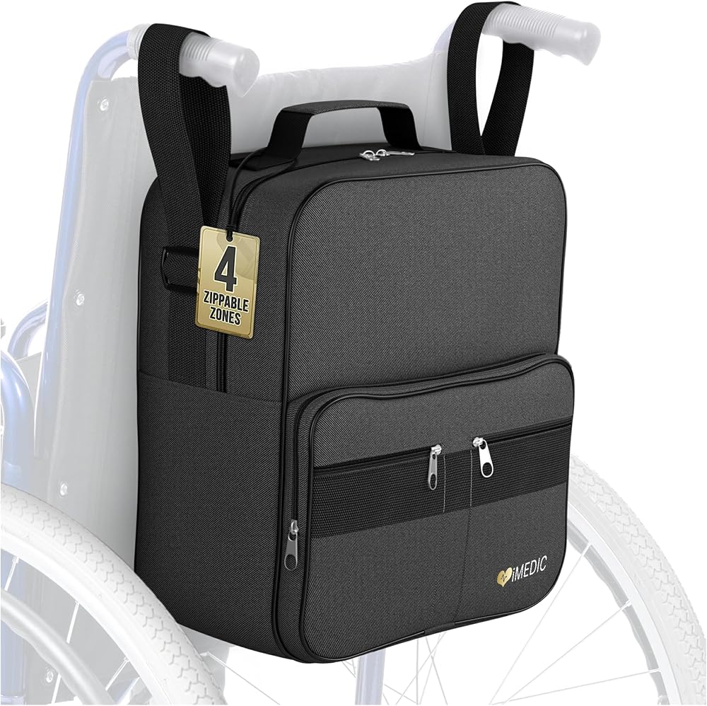 iMedic Deluxe Wheelchair Bag Black Back of Chair Backpack H37 x W33 x D18cm