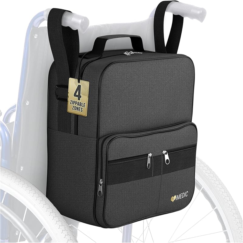 iMedic Deluxe Wheelchair Bag Black Back of Chair Backpack H37 x W33 x D18cm