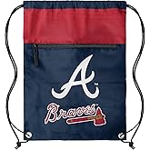 FOCO MLB Officially Licensed Unisex Team Color Baseball Primary Logo Wordmark Drawstring Backpack With Zippered Pocket - Atlanta Braves