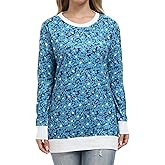 levaca Long Sleeve Shirts for Women 2024 Fall Tunic Tops Loose Side Split High Low Hem Pullover Floral Blue L
