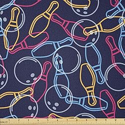 Ambesonne Bowling Fabric by The Yard, Balls Pins