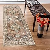 Lahome Oriental Washable Runner Rug, 2x6 Runner Rugs for Hallway Kitchen, Ultra-Thin Distressed Vintage Soft Long Carpet for Bathroom Bedroom Laundry Room, Peach/Orange