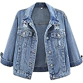 Kedera Womens Cropped Denim Jackets Distressed Ripped 3/4 Sleeve Jean Jacket Coats