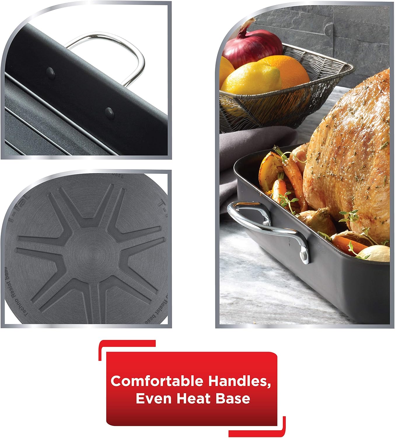 T-fal, Ultimate Hard Anodized, Nonstick 16 In. x 13 In. Roaster with Rack, Black, 16 Inch x 13 Inch, Grey: Kitchen & Dining