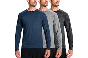 E-LIINJOYE 3 Pack Men's Dry Fit Quick Dry Long Sleeve Shirts -Performance Workout Running Gym Sun Protection Crew Tees Tshirts