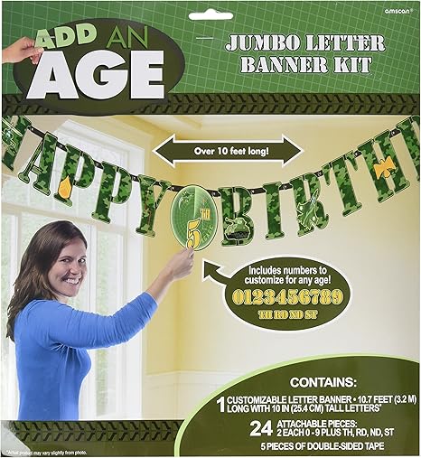 Amscan 129577 Camouflage Add An Age Letter Banner 3 2m X 25 4cm