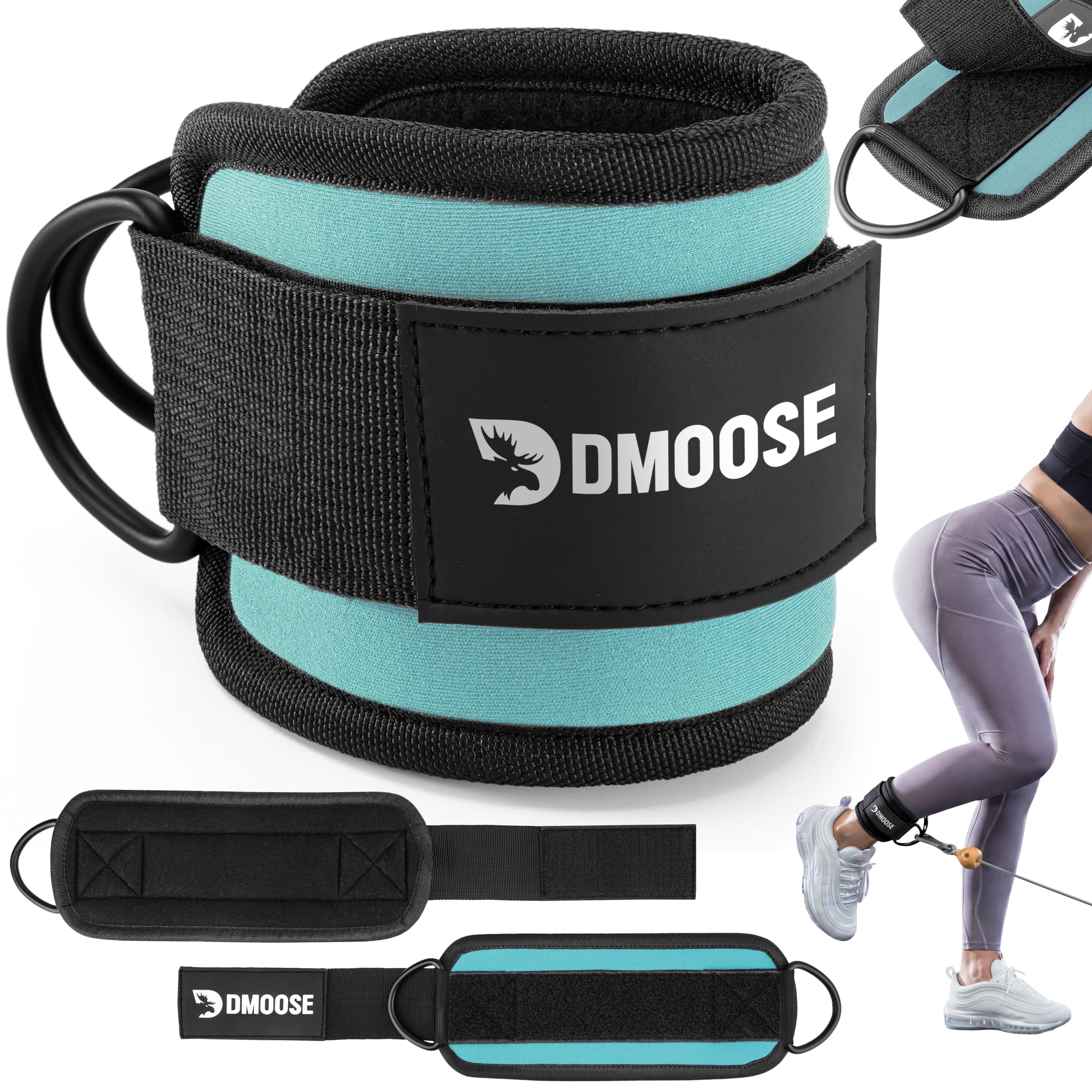 DMoose Ankle Straps for Cable Machine Attachments - Gym Ankle Cuff for Kickbacks, Glute Workouts, Leg Extensions, Curls, Booty Hip Abductors Exercise for Men and Women, Adjustable Neoprene Support